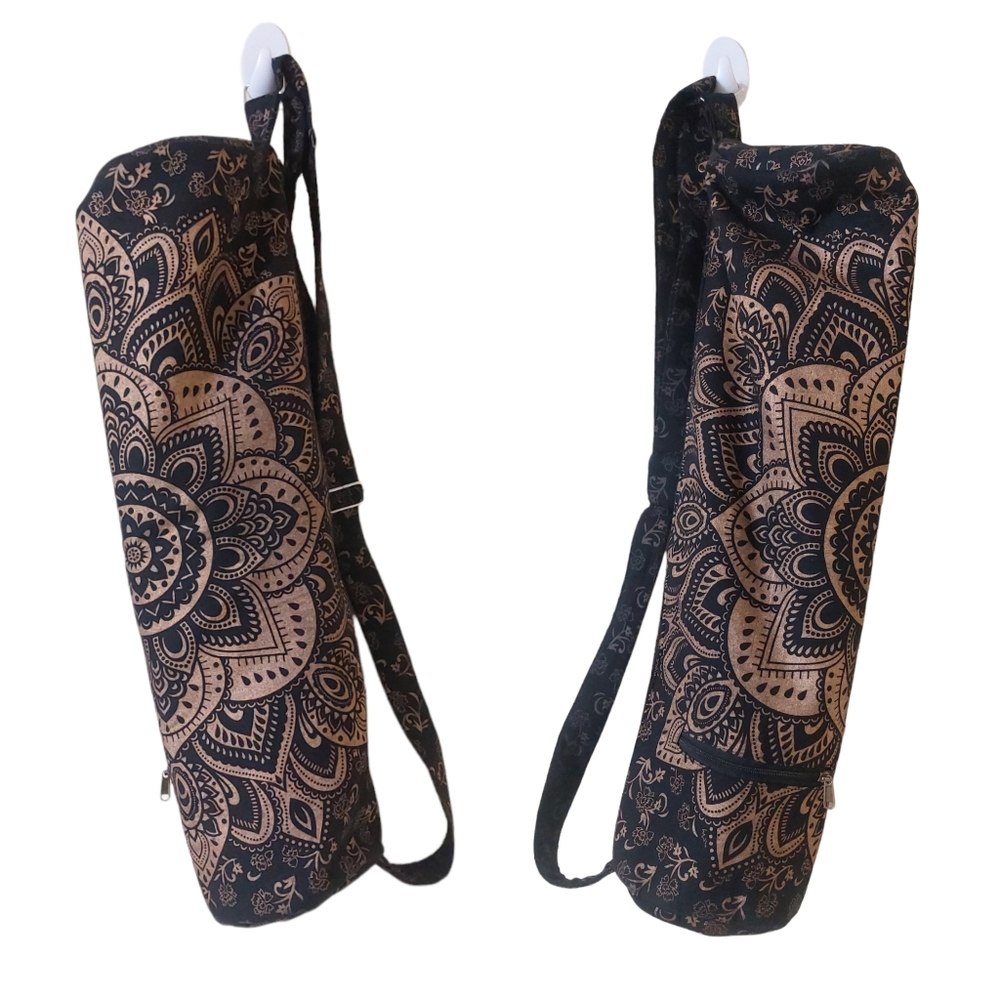 Gold Metallic Floral Mandala Large Yoga Mat Gym Bag Versatile Unisex